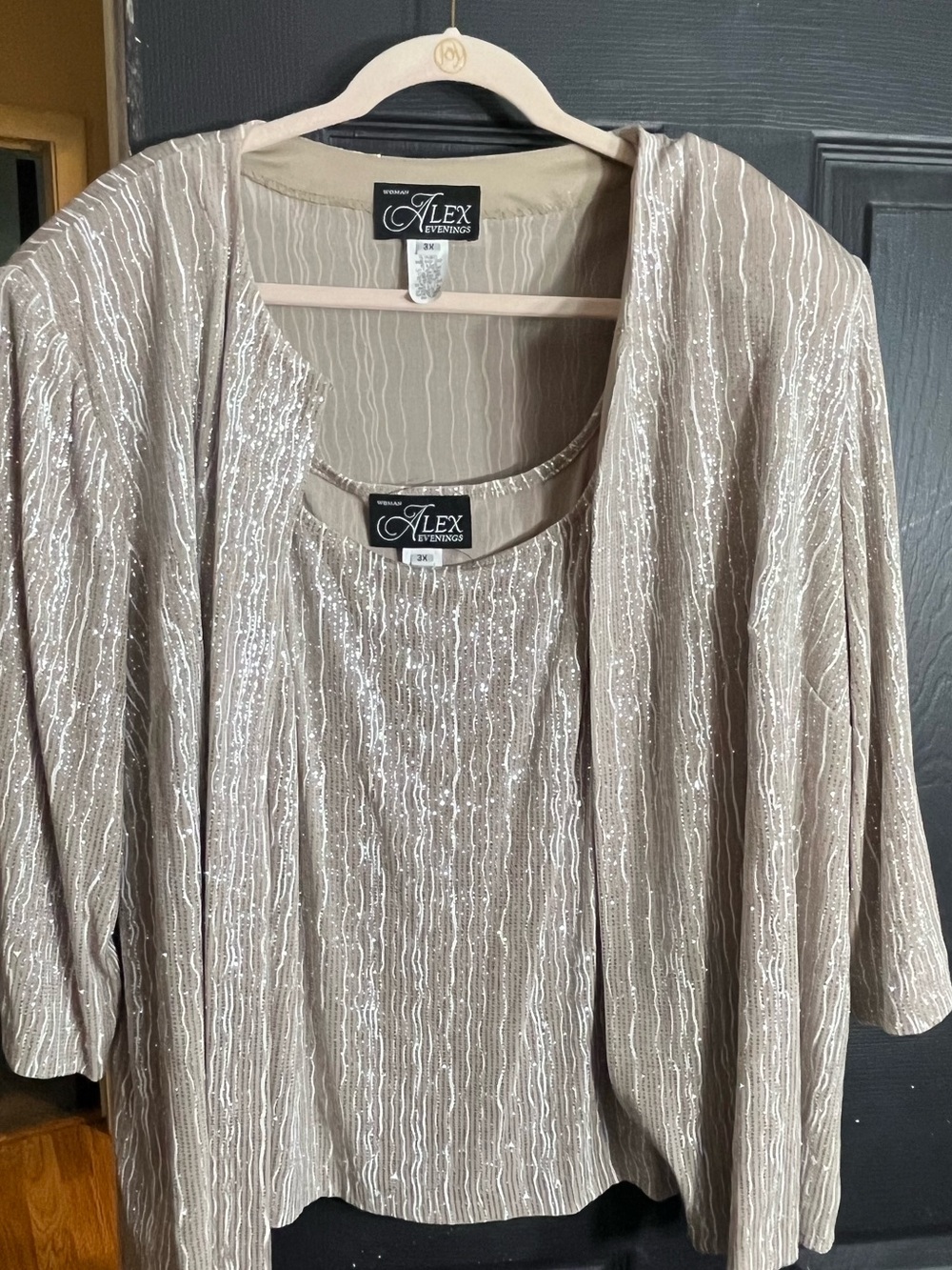 Alex Evenings Champagne Sequin Overlay Tunic and Jacket Set